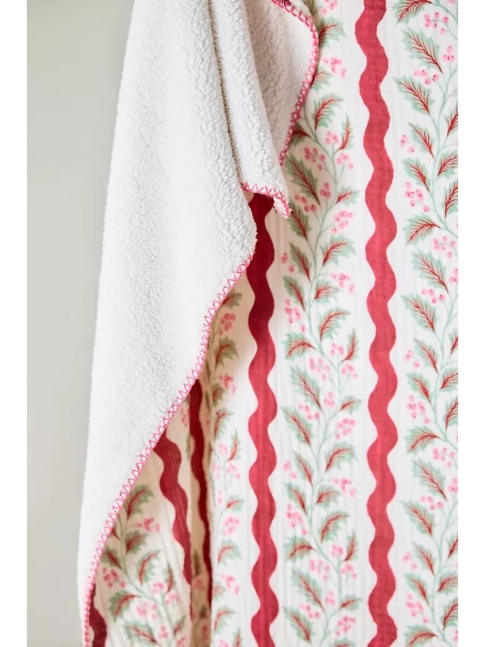 Anthropologie Gauze Cotton Sherpa Floral Printed Throw Blanket Festive Cozy Soft